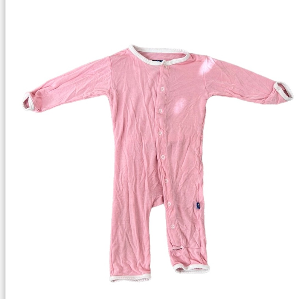 Kickee Pants pink onesie with floral white appliqué